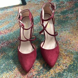 Burgundy multi strap heels